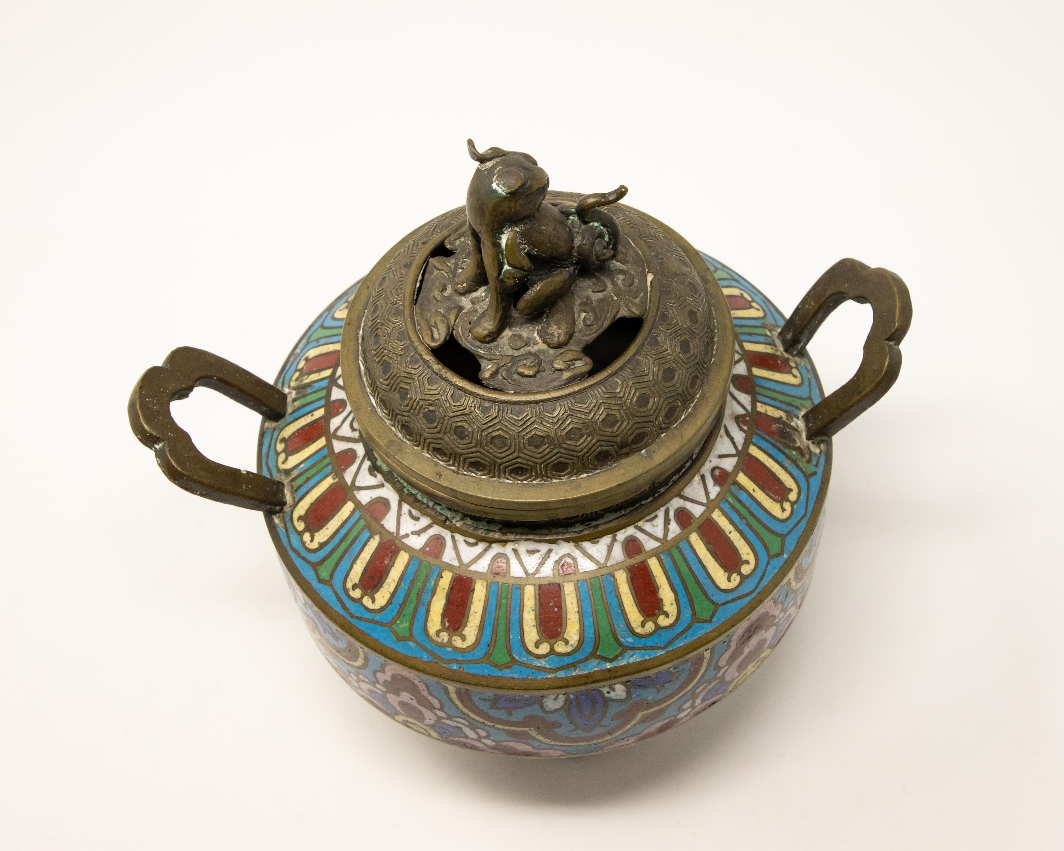 Japanese Bronze Cloisonné Censer In Fair Condition For Sale In Cookeville, TN