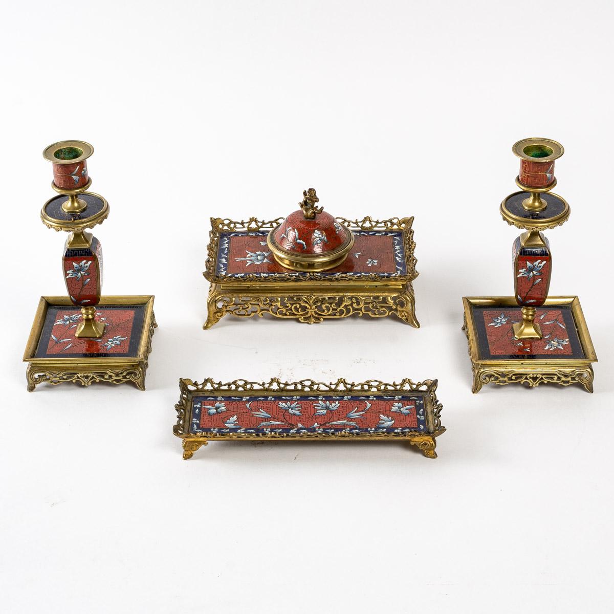 Cloisonné Bronze Desk Set, 19th Century For Sale 7