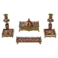 Cloisonné-Bronze-Schreibtisch-Set, 19. Jahrhundert