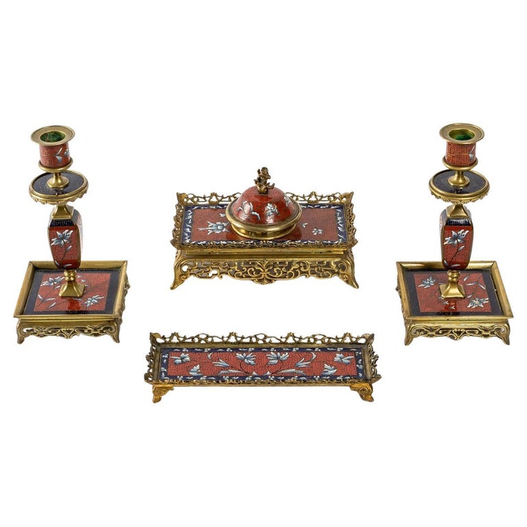 Cloisonné Bronze Desk Set, 19th Century For Sale at 1stDibs