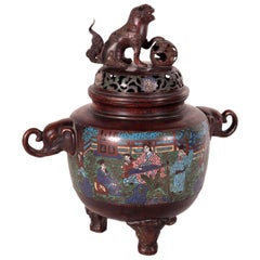 Antique Cloisonné Bronze Incense Burner, Japan, Meiji Period, '1868-1912'