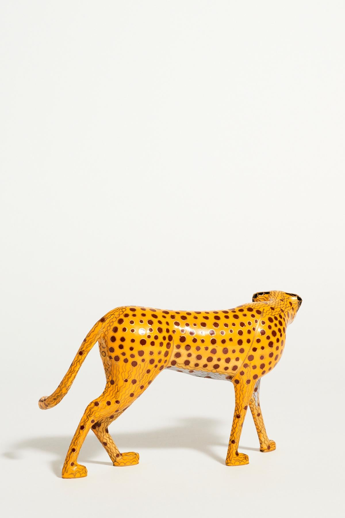 Cloisonné cheetah with amazing detail and charming expression.