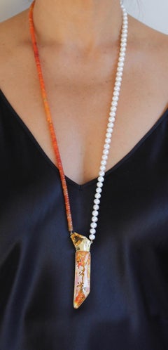 Cloisonne Enamel 24, 22 and 18 Karat Yellow Gold Citrine Pendant Necklace