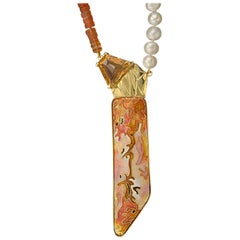 Cloisonne Enamel 24, 22 and 18 Karat Yellow Gold Citrine Pendant Necklace