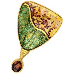 Cloisonné Enamel 24, 22 and 18 Karat Yellow Gold, Silver, Tourmeline