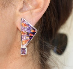 Cloisonné Enamel and Amethyst Earrings in set Sterling Silver