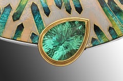 Cloisonne Enamel Appetite in 24 Karat Yellow Gold Sterling Silver Brooch