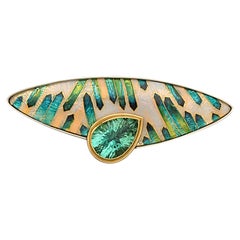 Cloisonne Enamel Appetite in 24 Karat Yellow Gold Sterling Silver Brooch