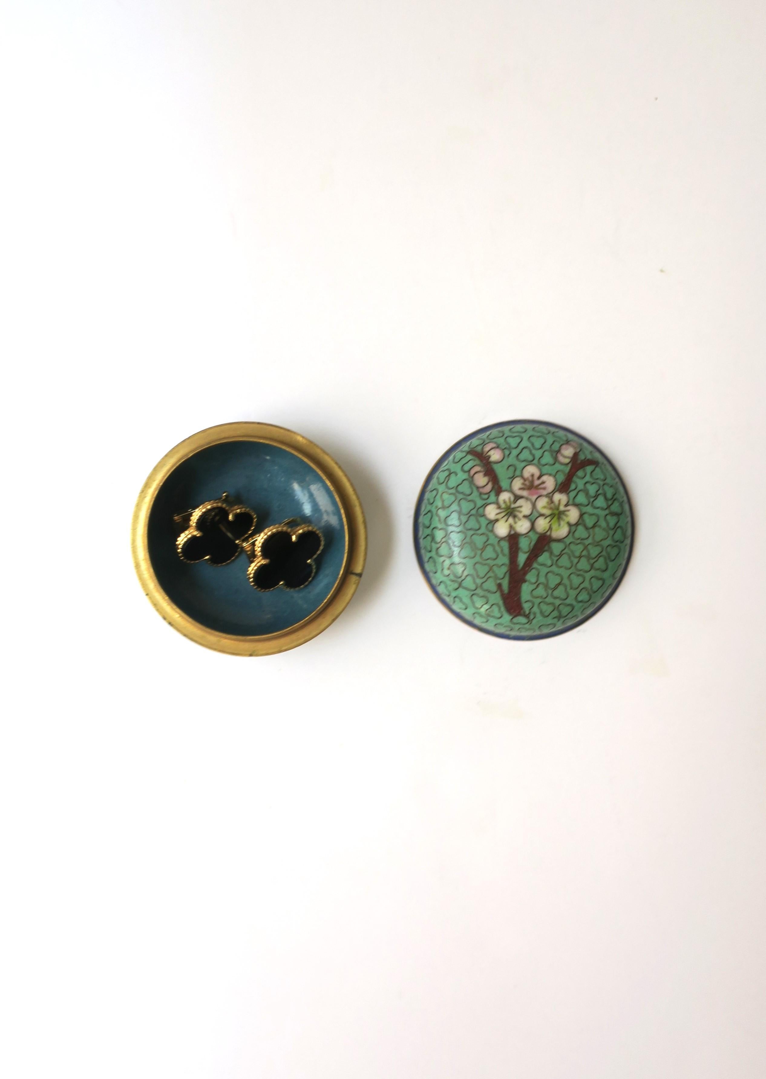 Brass Cloisonne Enamel Box with Flowers Chinoiserie Style