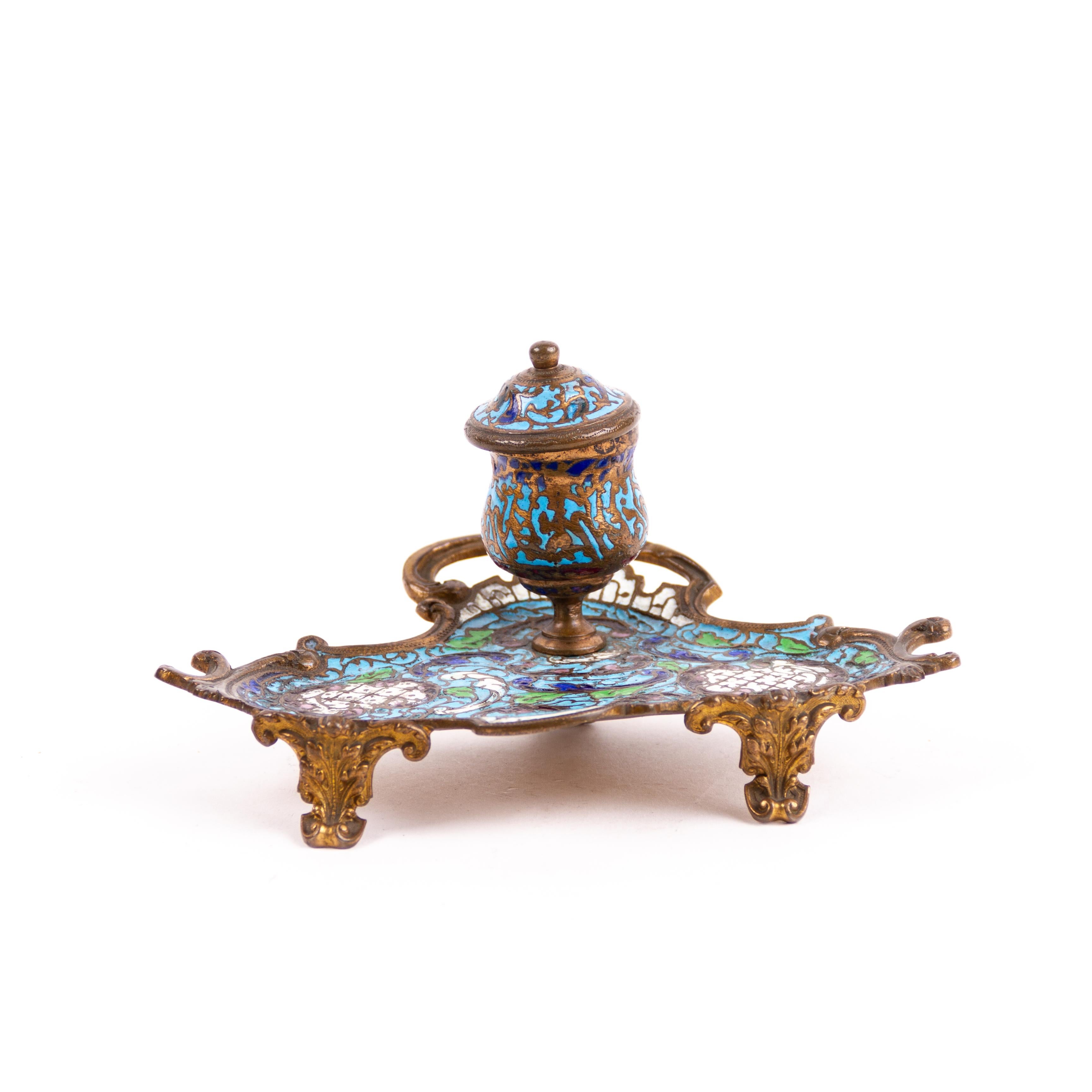 Enamel Bronze French Inkwell 19th Century 
Good condition overall, as seen.

Free international shipping.