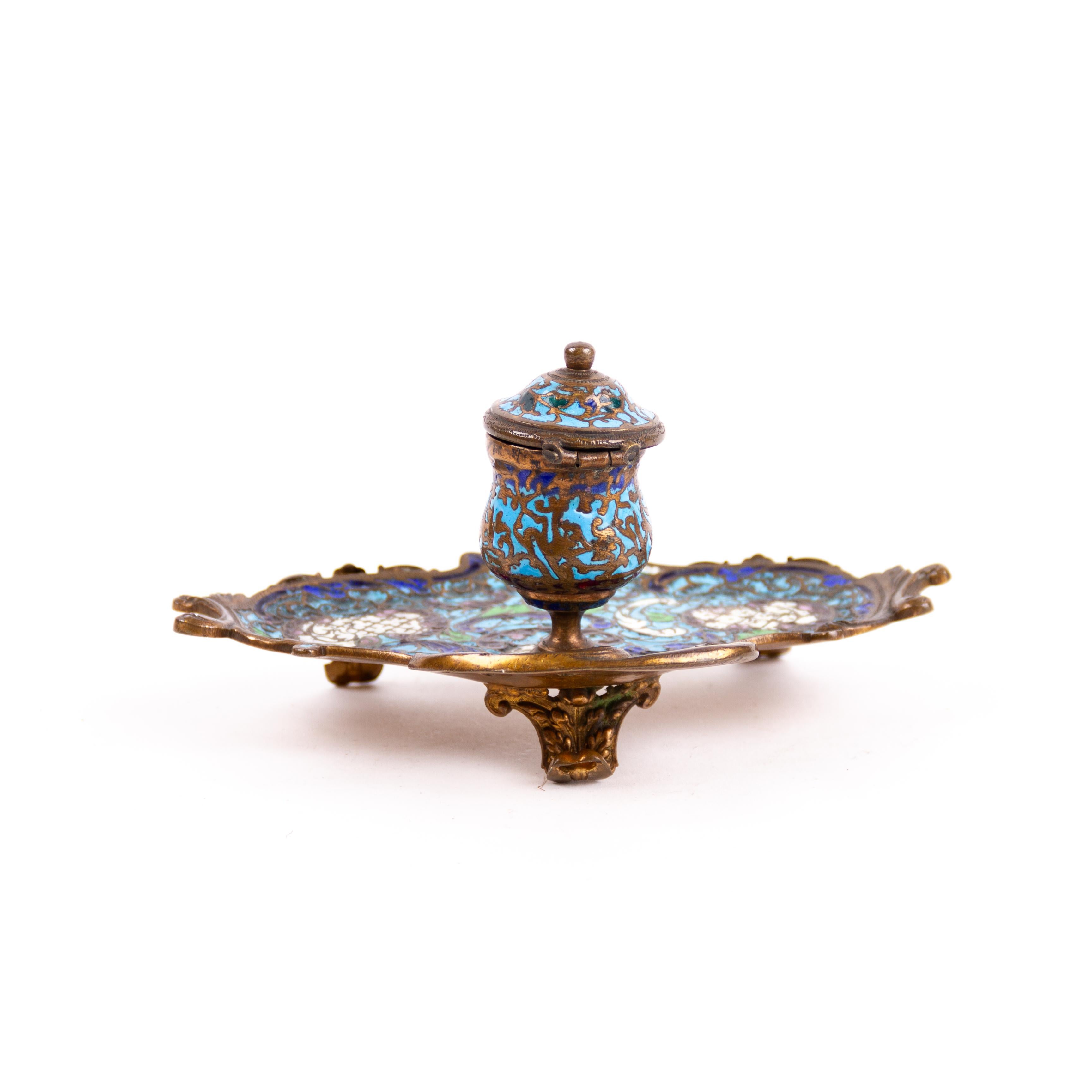 Cloisonne Enamel Bronze French Inkwell 19th Century  For Sale 1