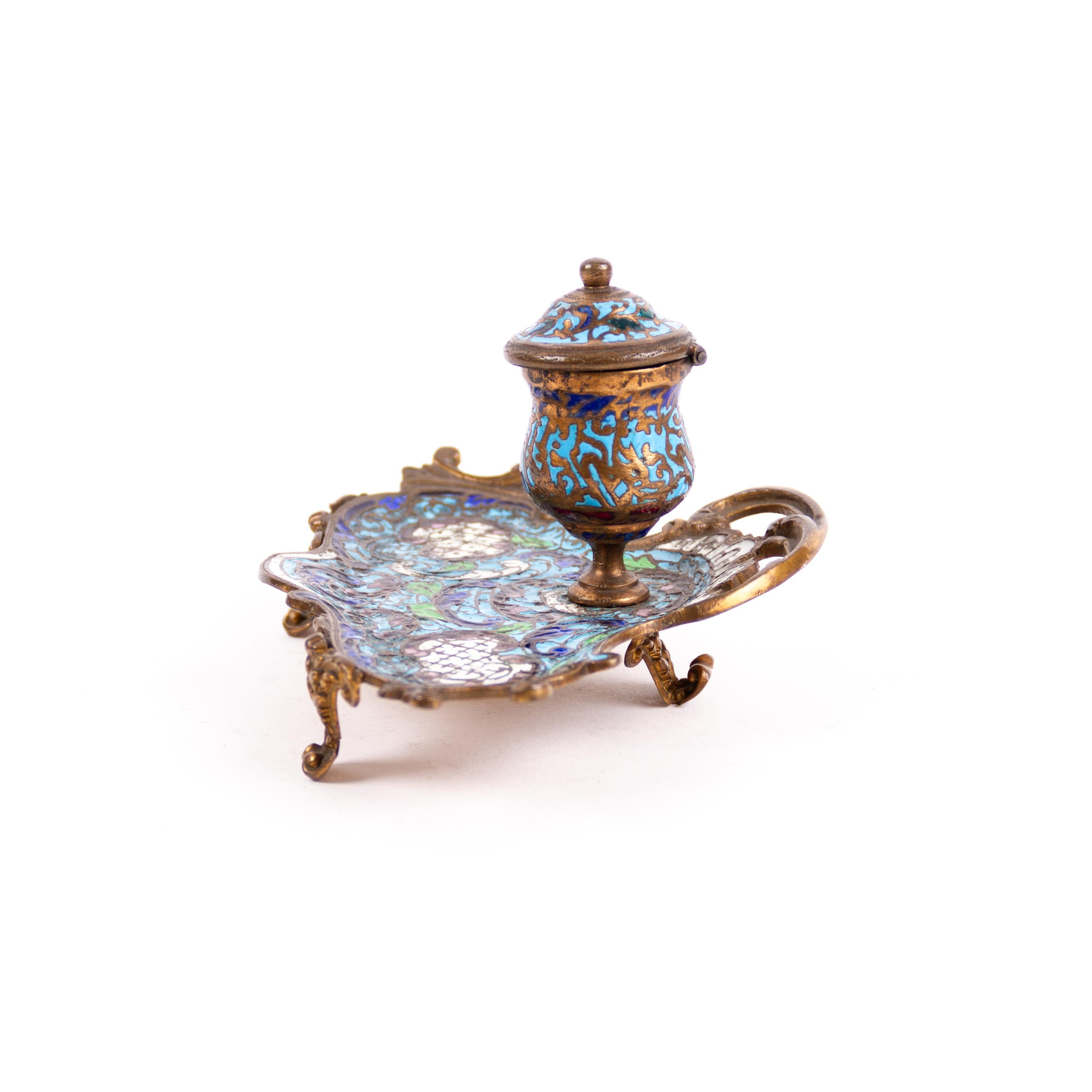 Cloisonne Enamel Bronze French Inkwell 19th Century  For Sale 2