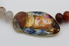 Cloisonné Enamel Choker Necklace 24-22 Karat Gold St. Silver Agate, Agate Beads