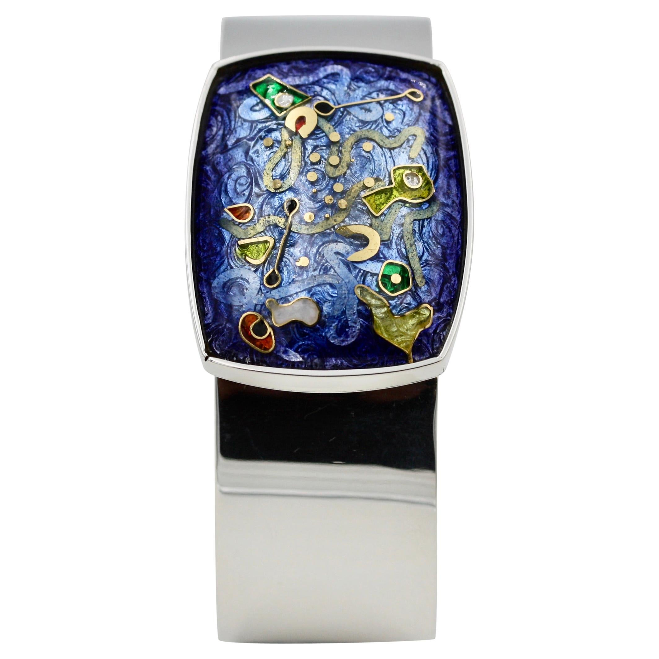 Cloisonné Enamel Cuff in Sterling Silver with 24k Gold Inlay For Sale