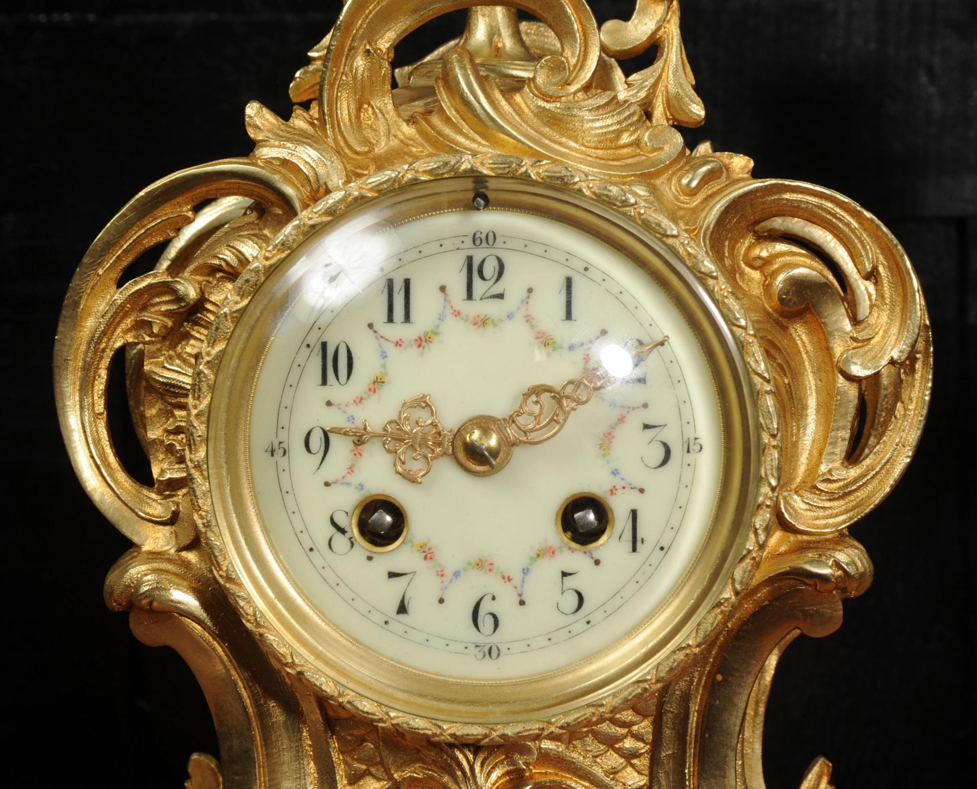 Cloisonné Enamel Mounted Antique French Gilt Bronze Clock Set 10