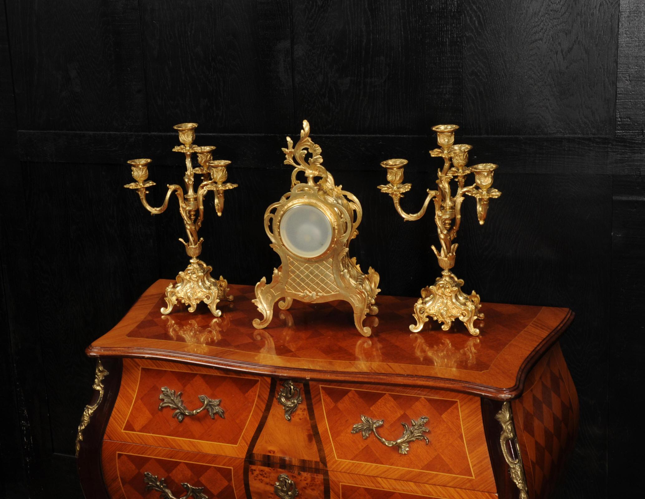 Cloisonné Enamel Mounted Antique French Gilt Bronze Clock Set 11
