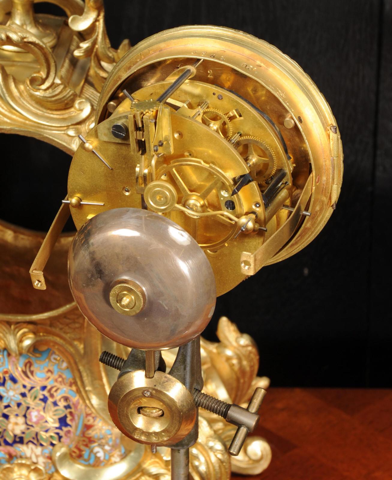 Cloisonné Enamel Mounted Antique French Gilt Bronze Clock Set 13