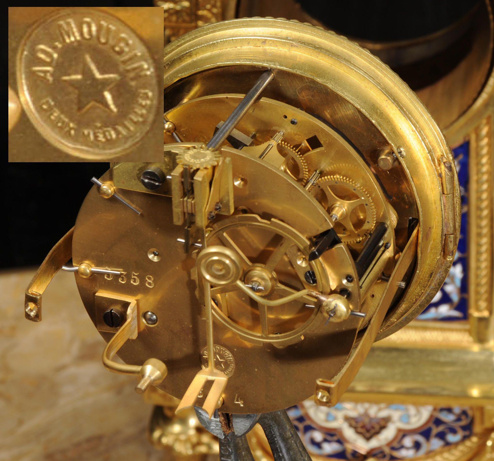 Cloisonné Enamel Mounted Ormolu Antique French Clock Set 4
