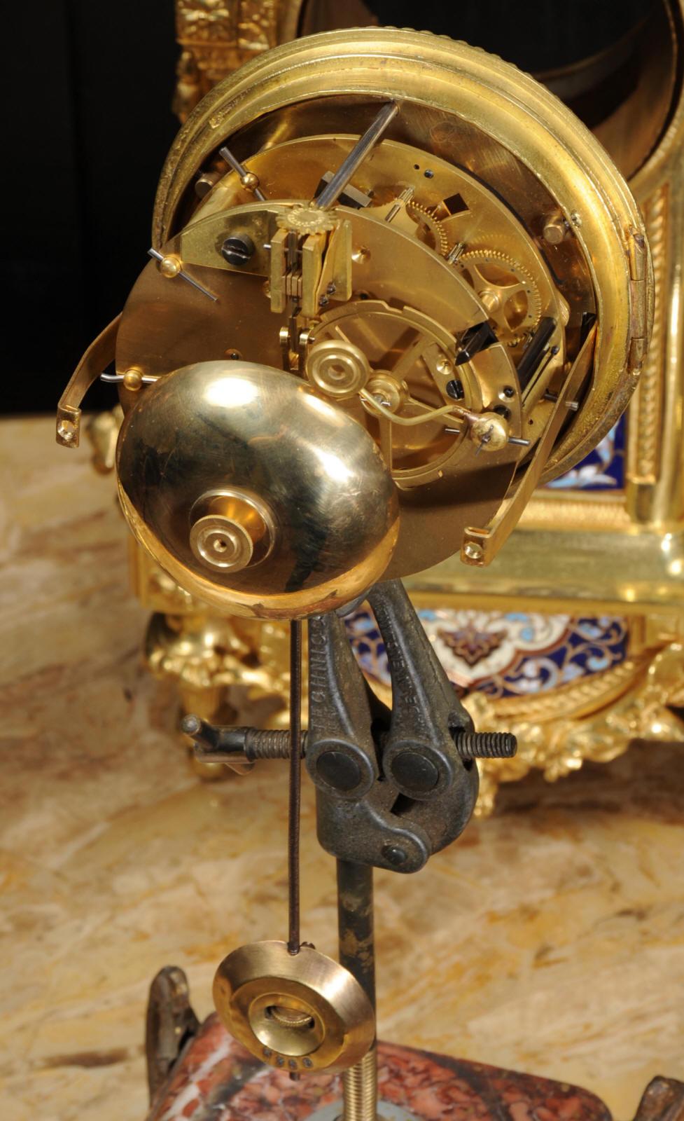 Cloisonné Enamel Mounted Ormolu Antique French Clock Set 7