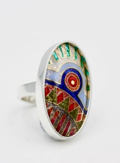 Cloisonné Enamel Sterling Silver Dress Ring