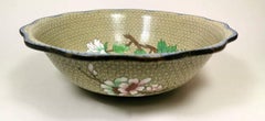 Cloisonné Enamelled Chinese Bowl with Blue Pink and White Peonies