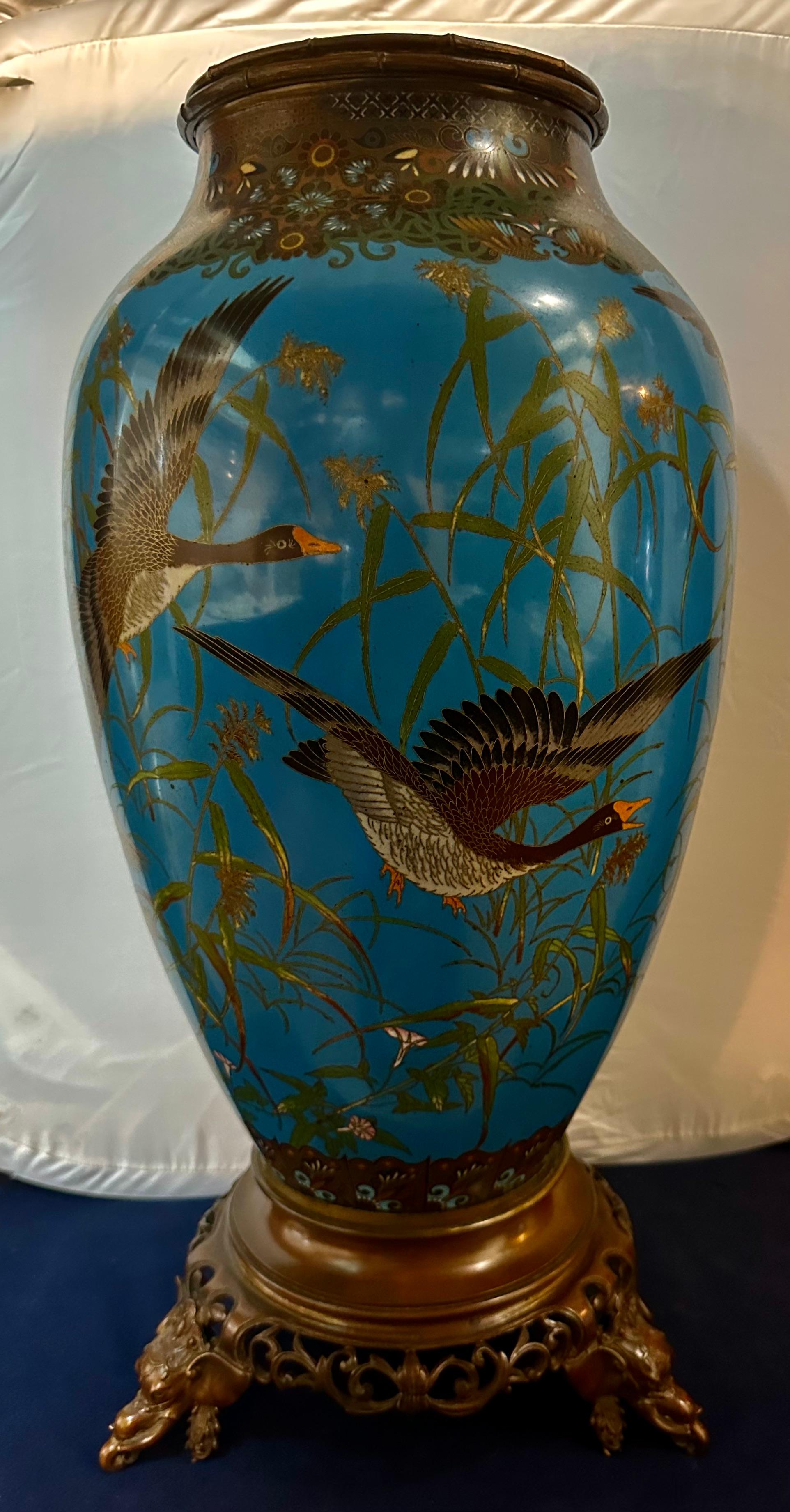 Bronze Cloisonne Floor Vase For Sale
