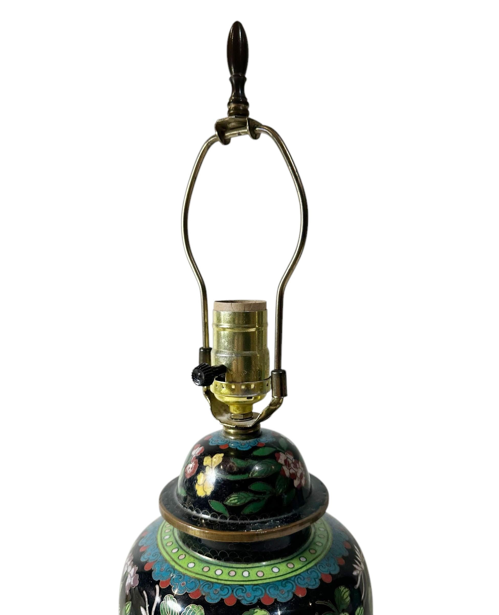 Late 19th Century Cloisonné Ginger Jar Lamp For Sale