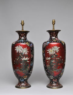 Cloisonné Lamp Bases, a Pair