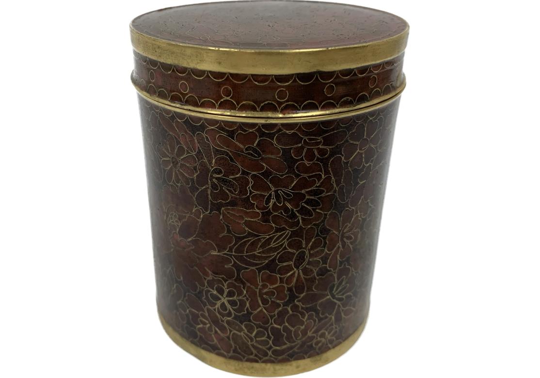 Cloisonne` Lidded Cylindrical Jar And Cover For Sale 3