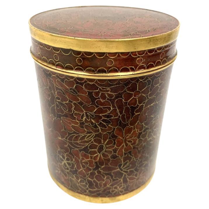 Cloisonne` Lidded Cylindrical Jar And Cover For Sale