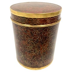Vintage Cloisonne` Lidded Cylindrical Jar And Cover