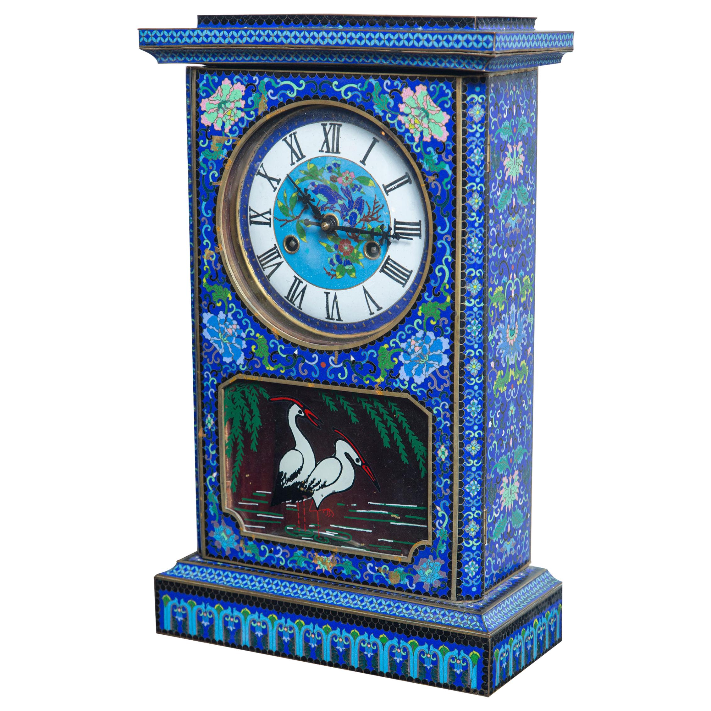 Cloisonné on Bronze Shelf Clock For Sale