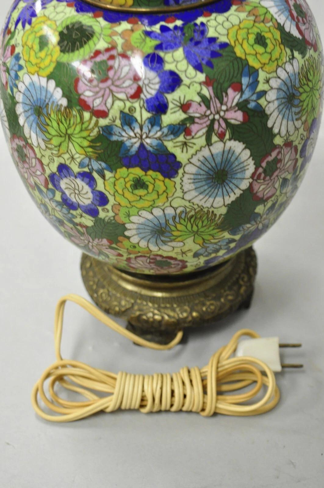 Cloisonne Porcelain Enamel Small Bronze Bulbous Chinese Ginger Jar Table Lamp For Sale 4
