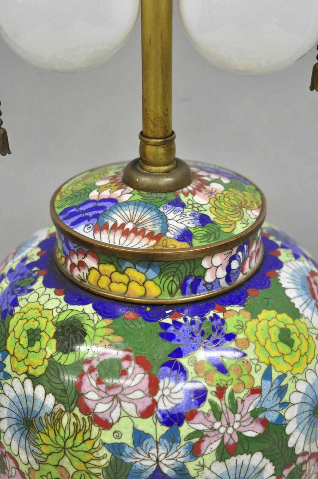 Cloisonne Porcelain Enamel Small Bronze Bulbous Chinese Ginger Jar Table Lamp For Sale 1