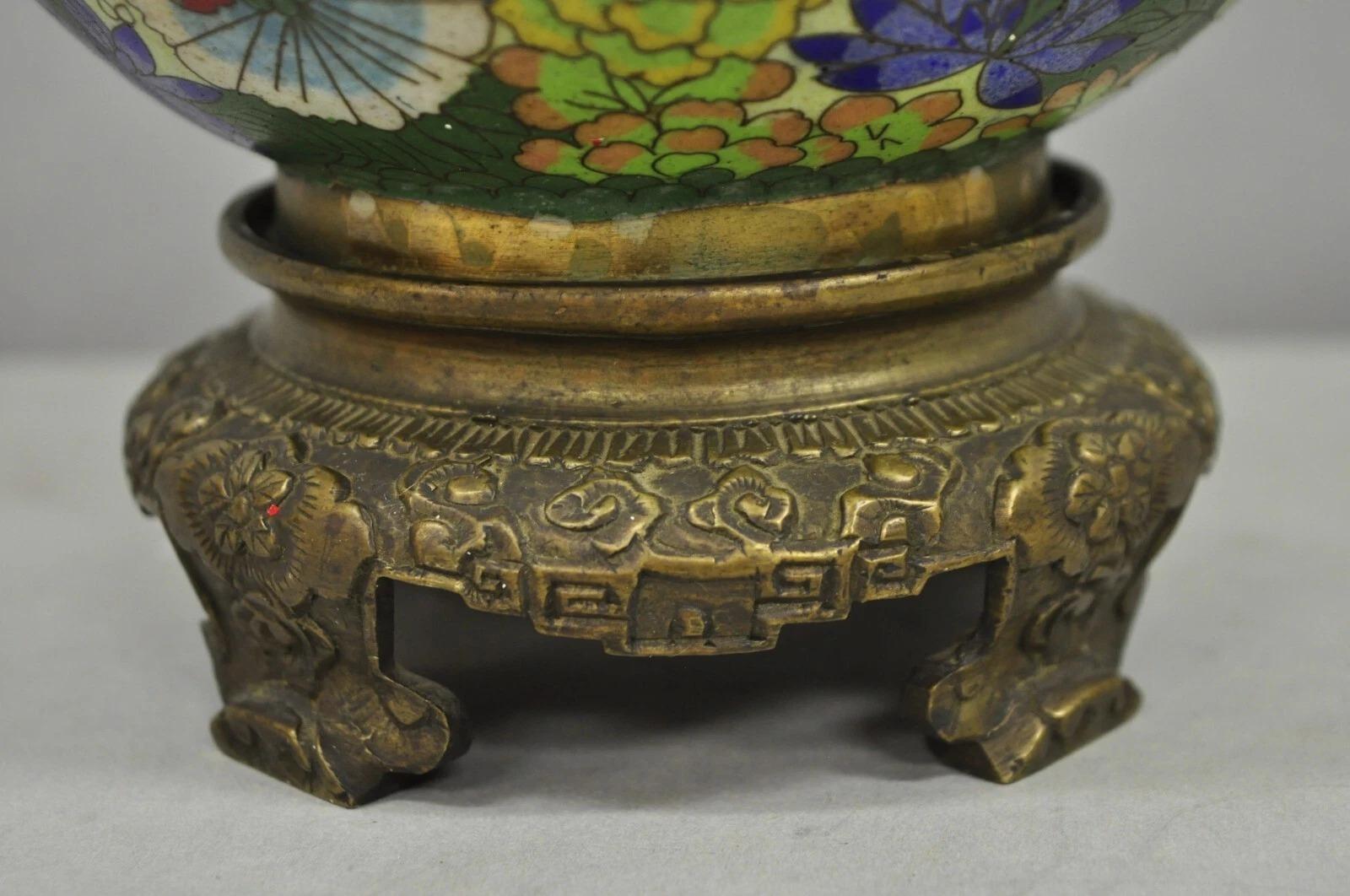 Cloisonne Porcelain Enamel Small Bronze Bulbous Chinese Ginger Jar Table Lamp For Sale 2