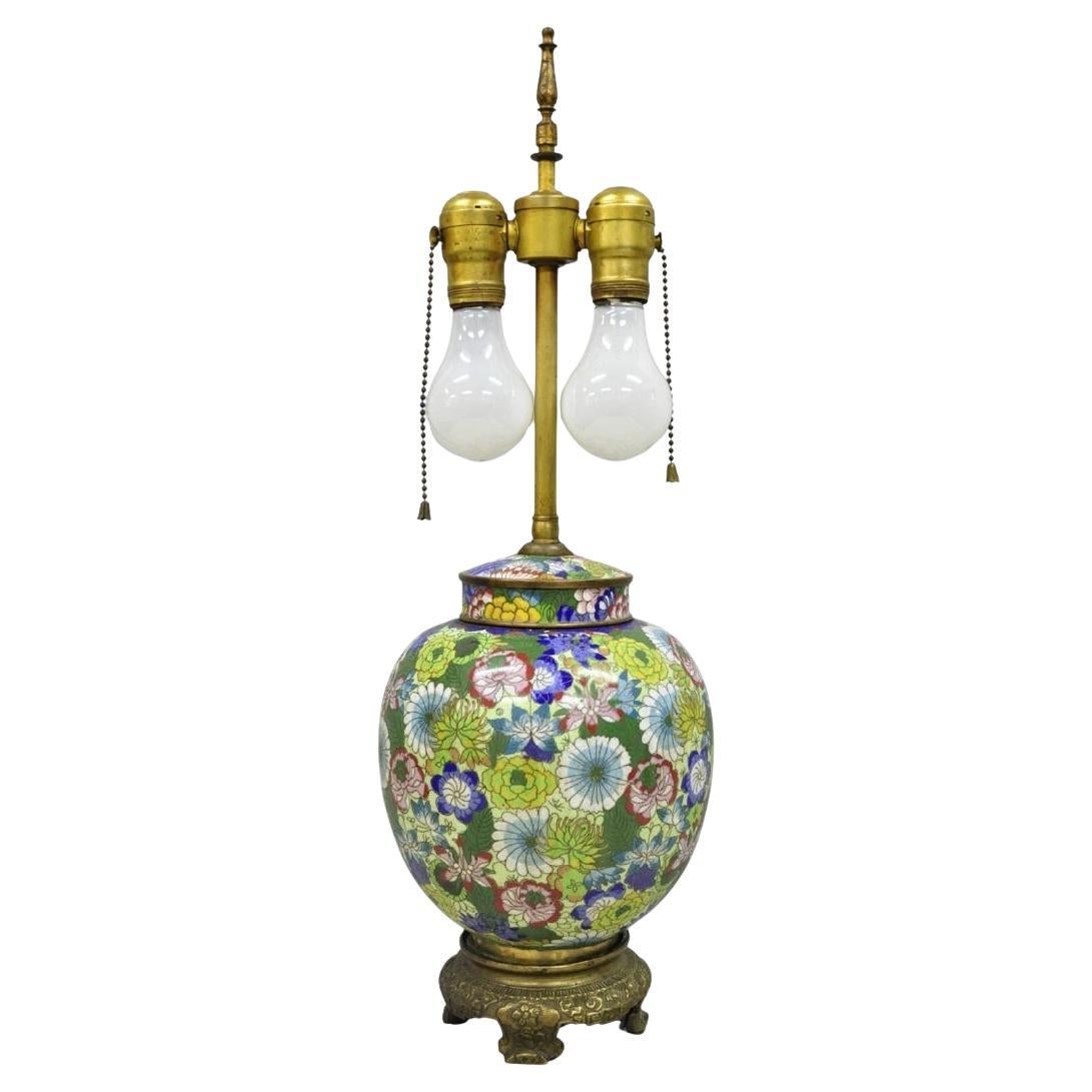 Cloisonne Porcelain Enamel Small Bronze Bulbous Chinese Ginger Jar Table Lamp For Sale