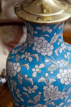 Pair of Cloisonné Powder Blue Vases as Lamps