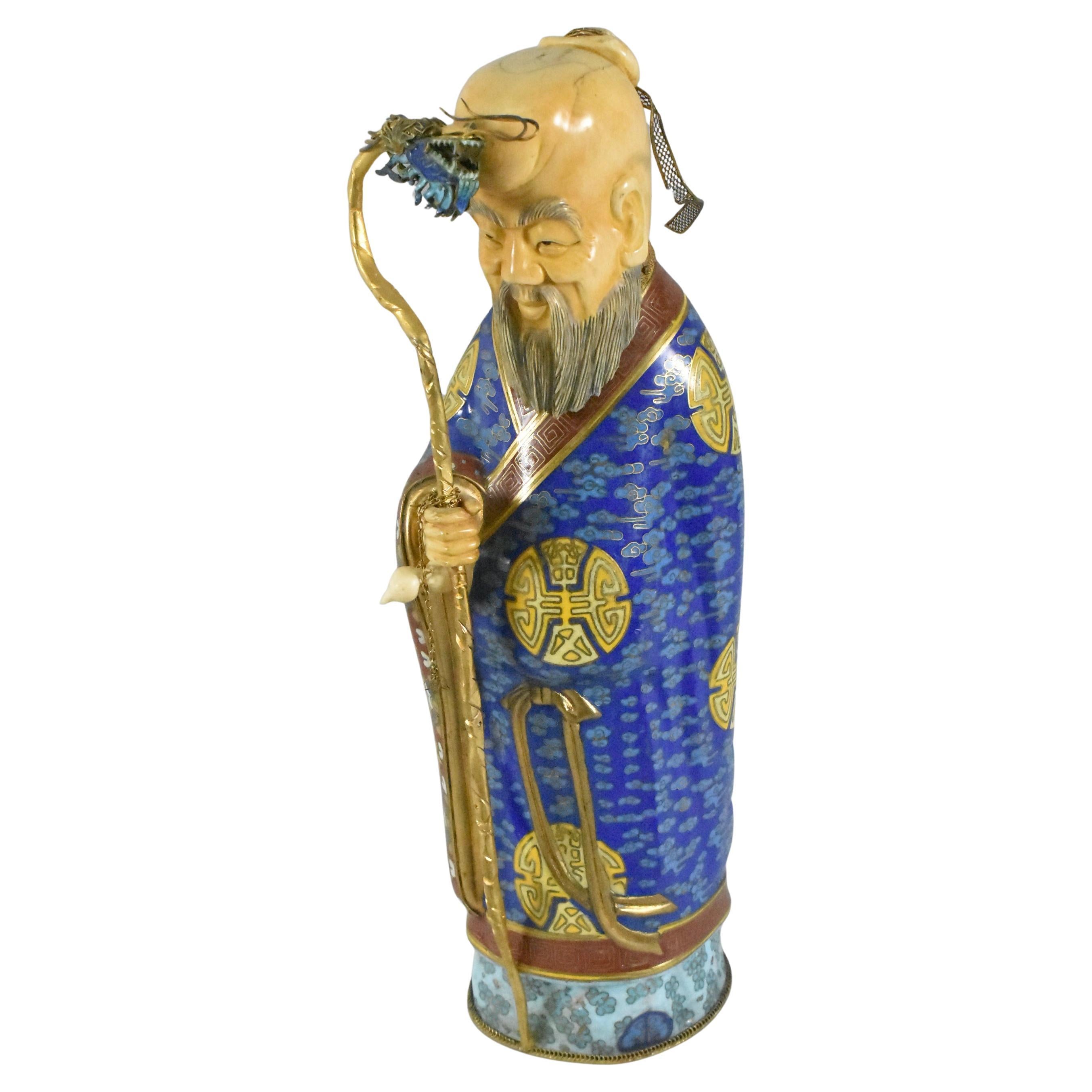Statua di Cloisonne Shou Xing in vendita