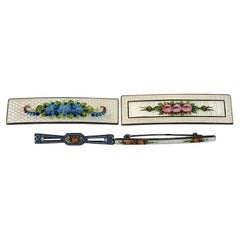 Vintage Cloisonne Sterling Silver Set of 4 Floral Pins #20069