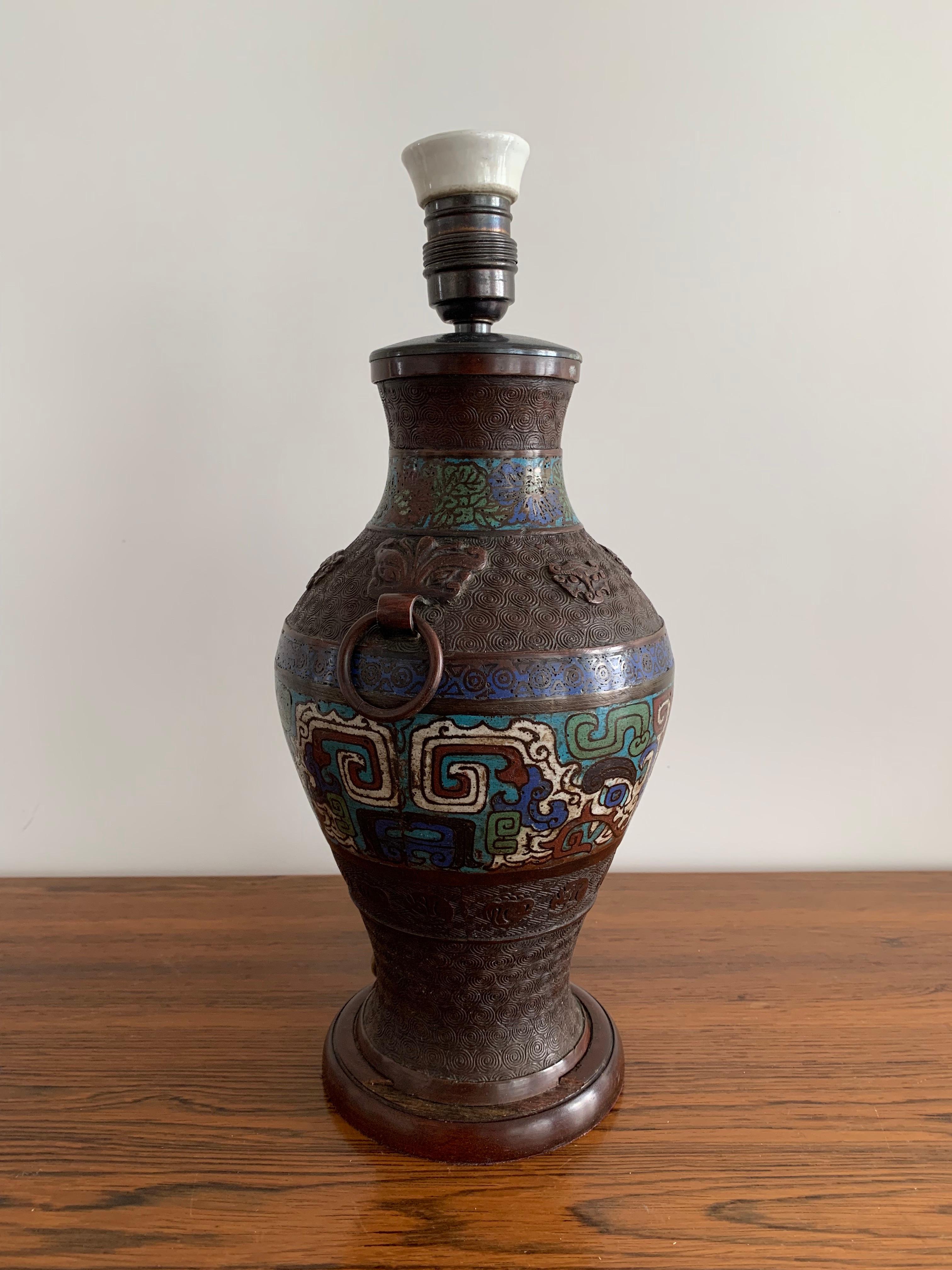 Cloisonné Table Lamp on Bronze, China 1880 For Sale 5