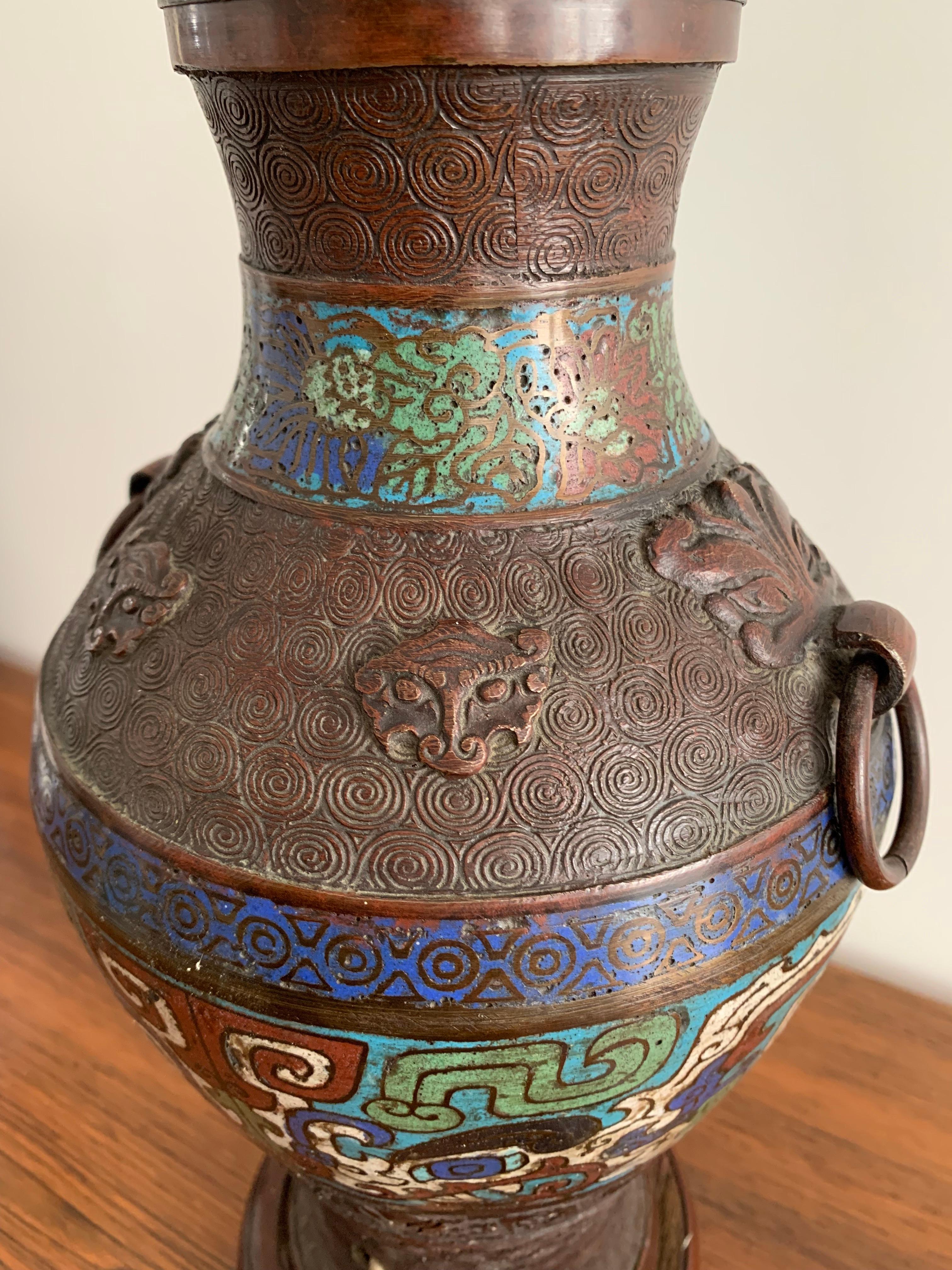 Cloisonné Table Lamp on Bronze, China 1880 For Sale 12
