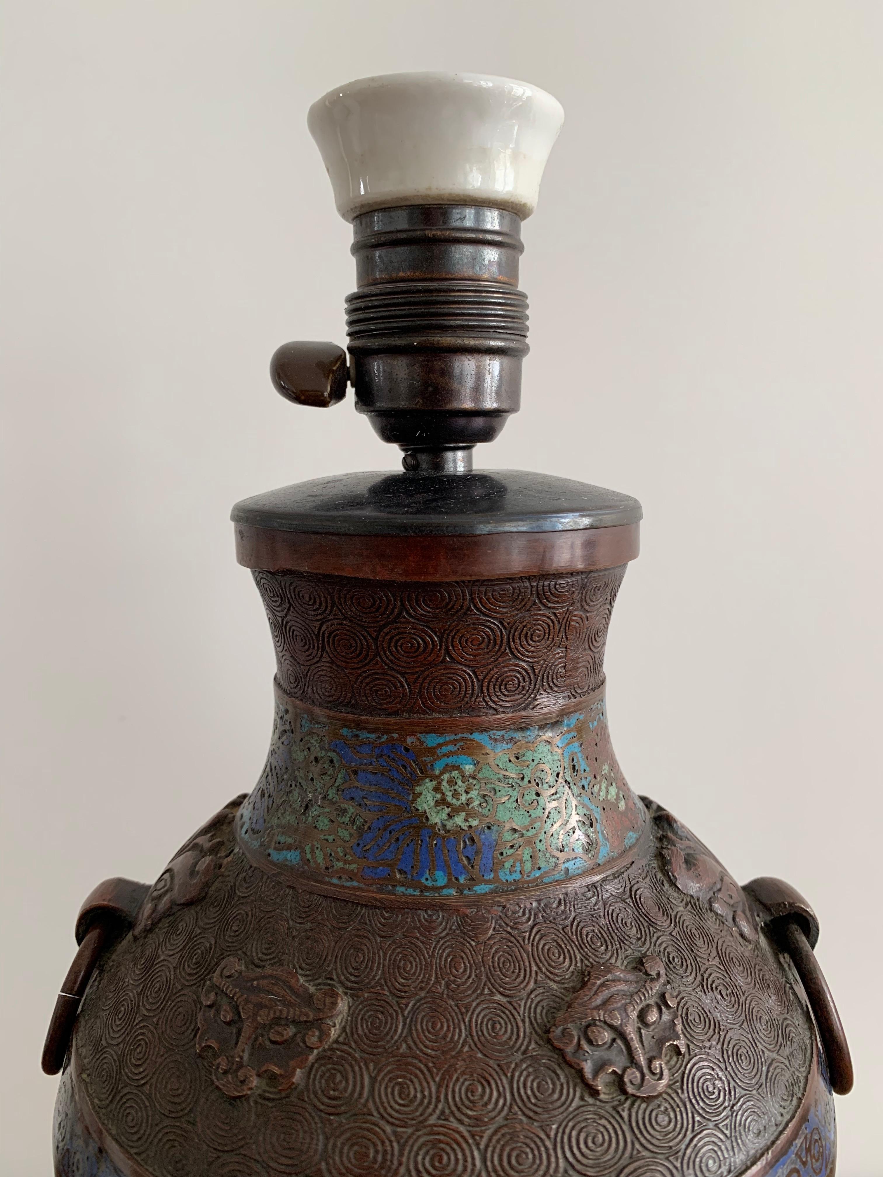 Cloisonné Table Lamp on Bronze, China 1880 For Sale 13