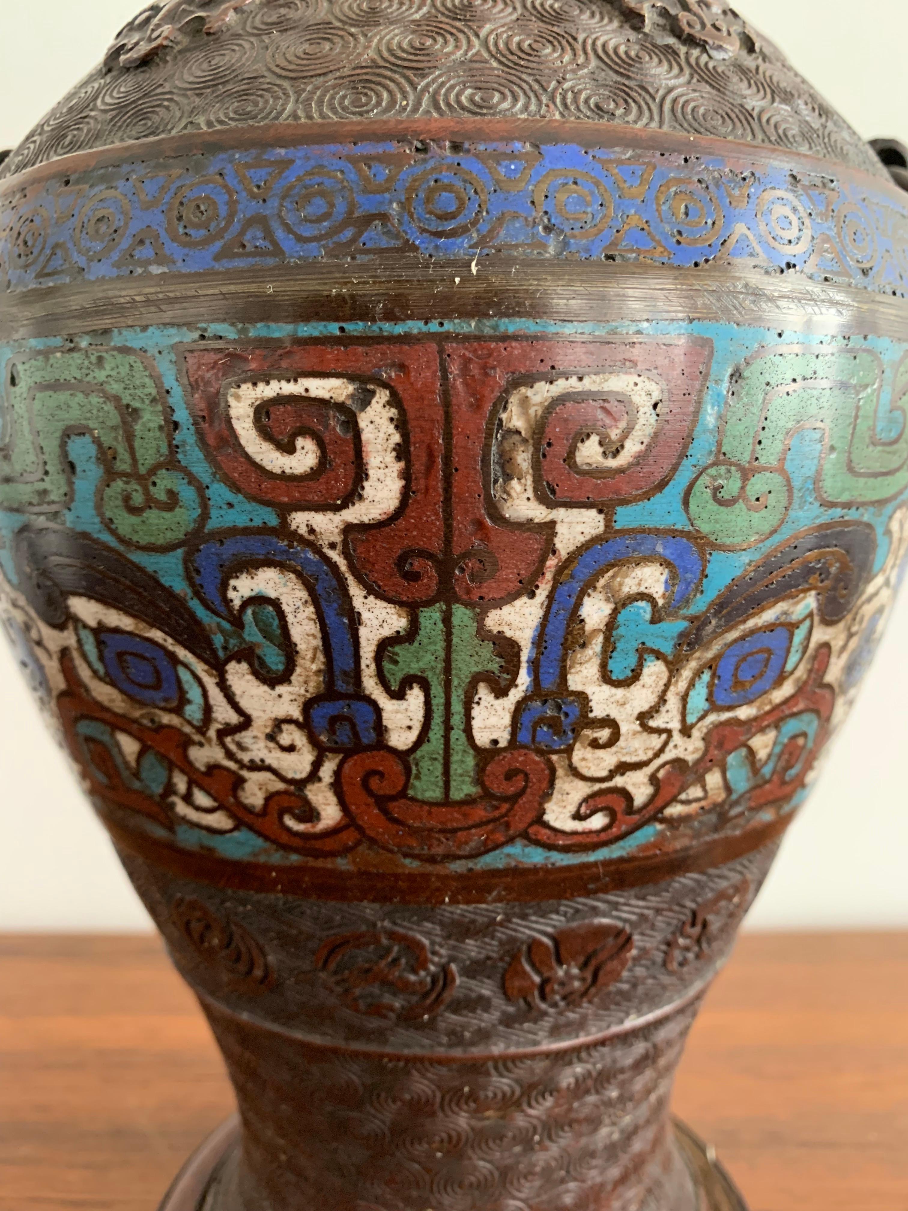 Chinese Cloisonné Table Lamp on Bronze, China 1880 For Sale