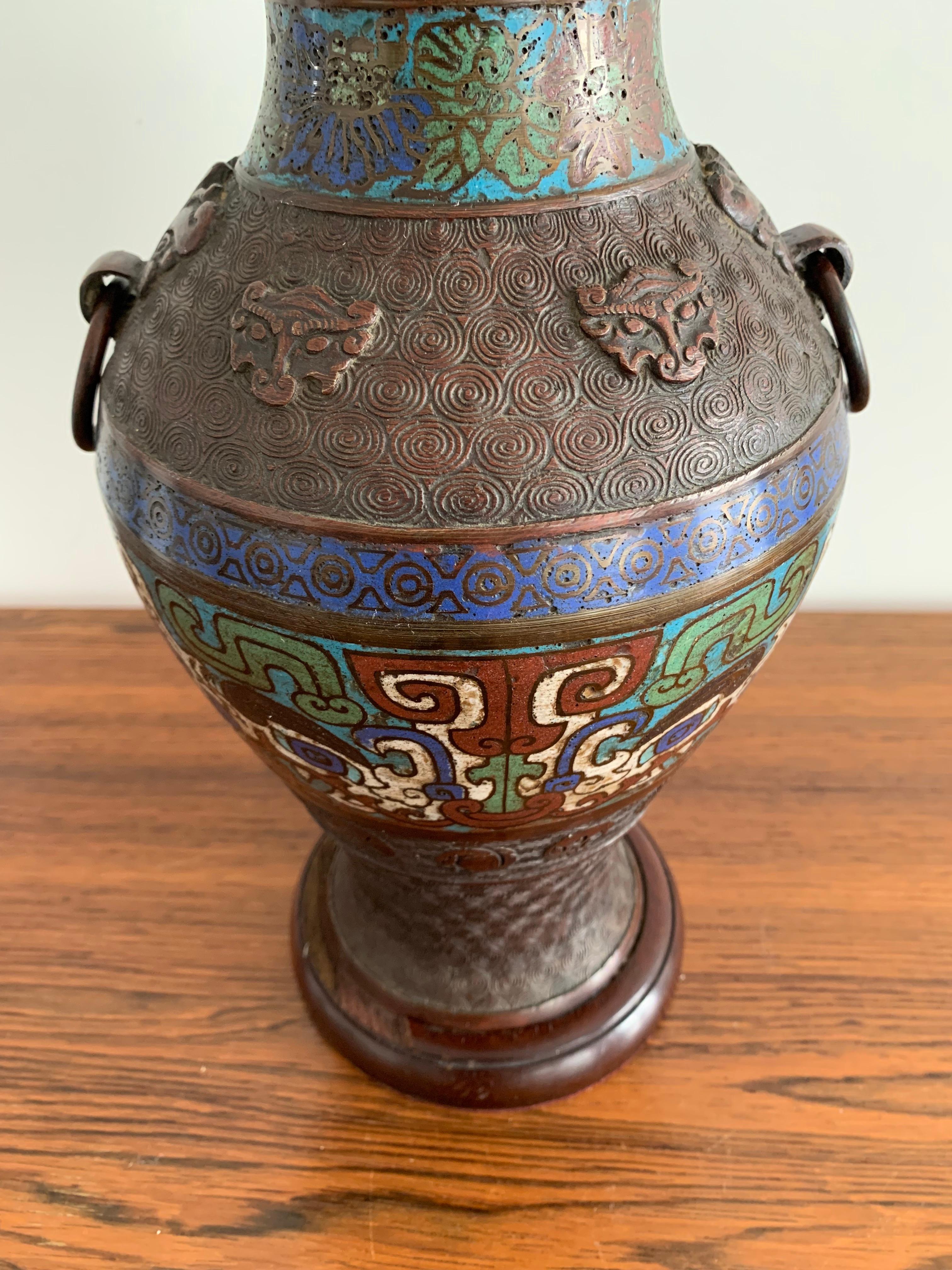 Cloisonné Table Lamp on Bronze, China 1880 In Good Condition For Sale In Paris, FR