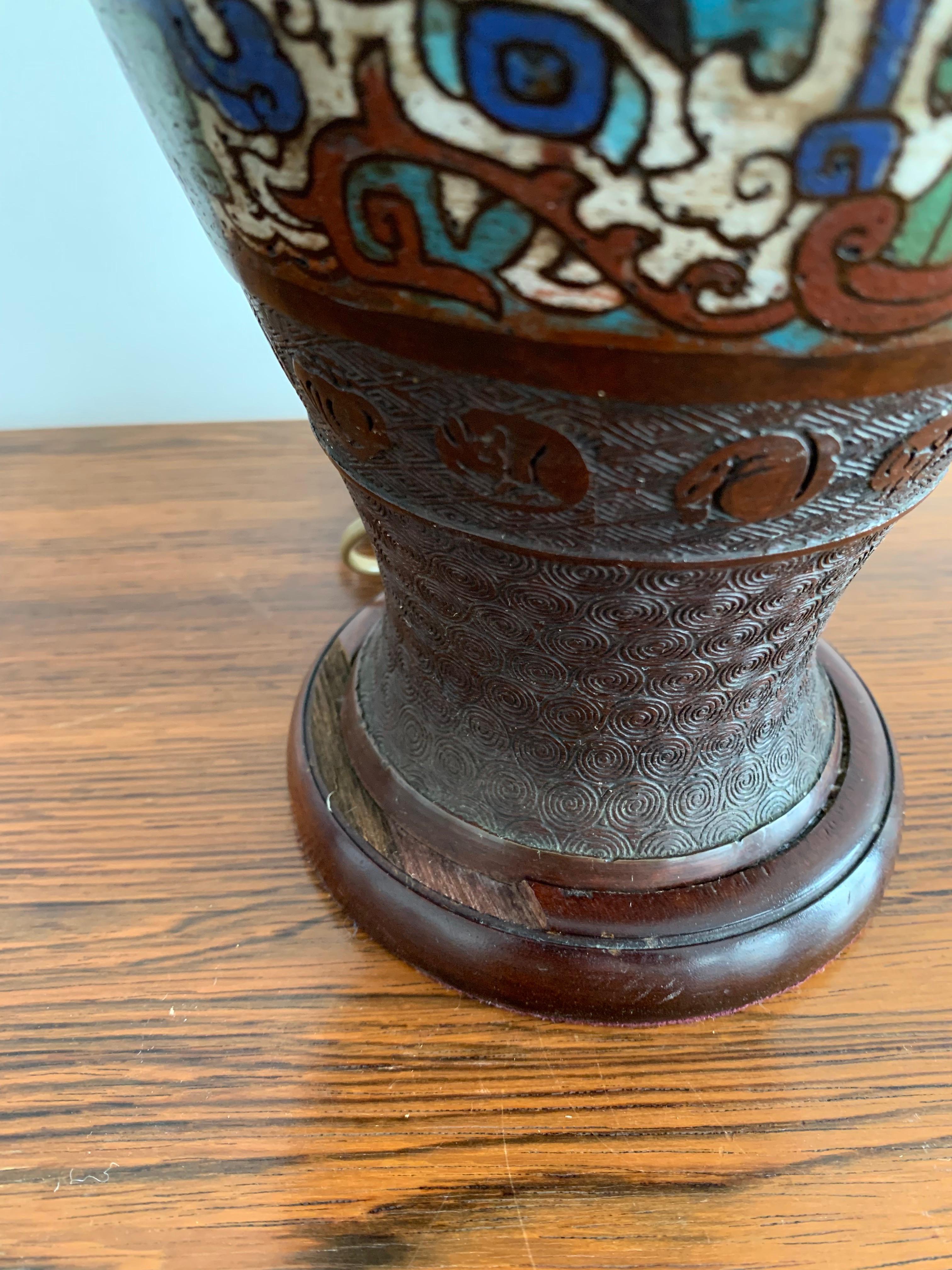 19th Century Cloisonné Table Lamp on Bronze, China 1880 For Sale