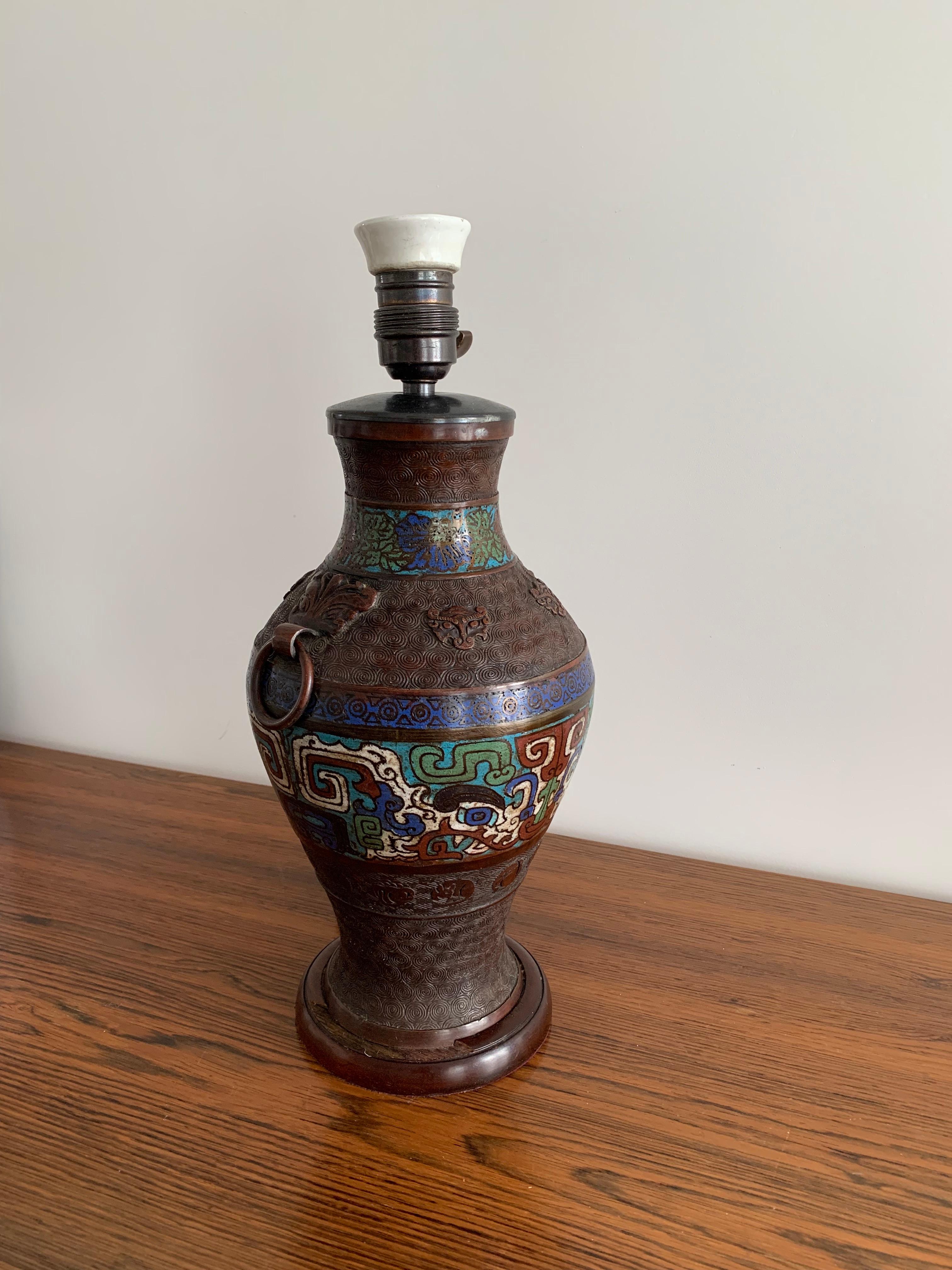 Cloisonné Table Lamp on Bronze, China 1880 For Sale 3