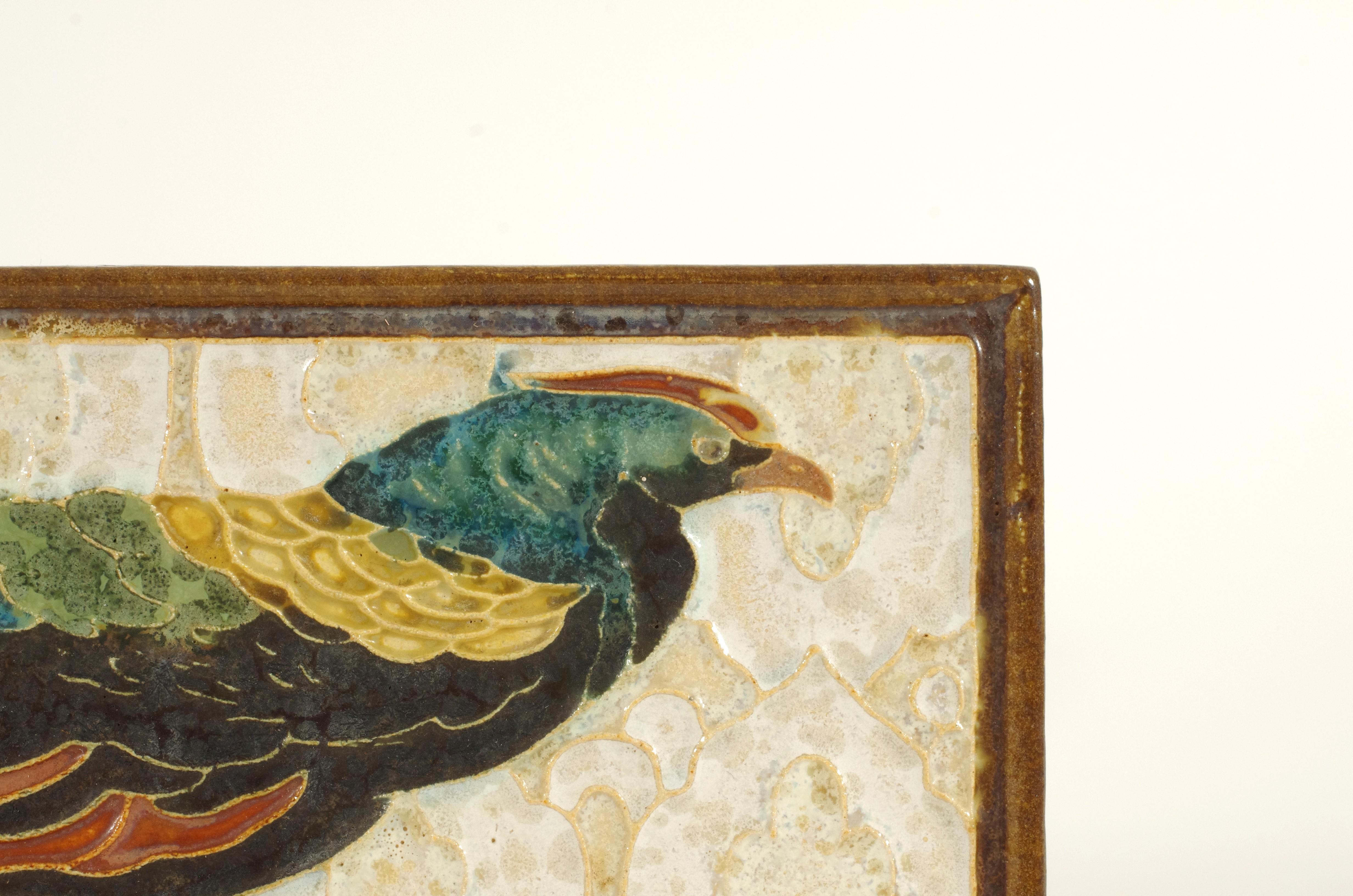 Néerlandais Cloisonné Tile with Pheasant by Bodart for Porceleyne Fles (Delft), post-1945 en vente