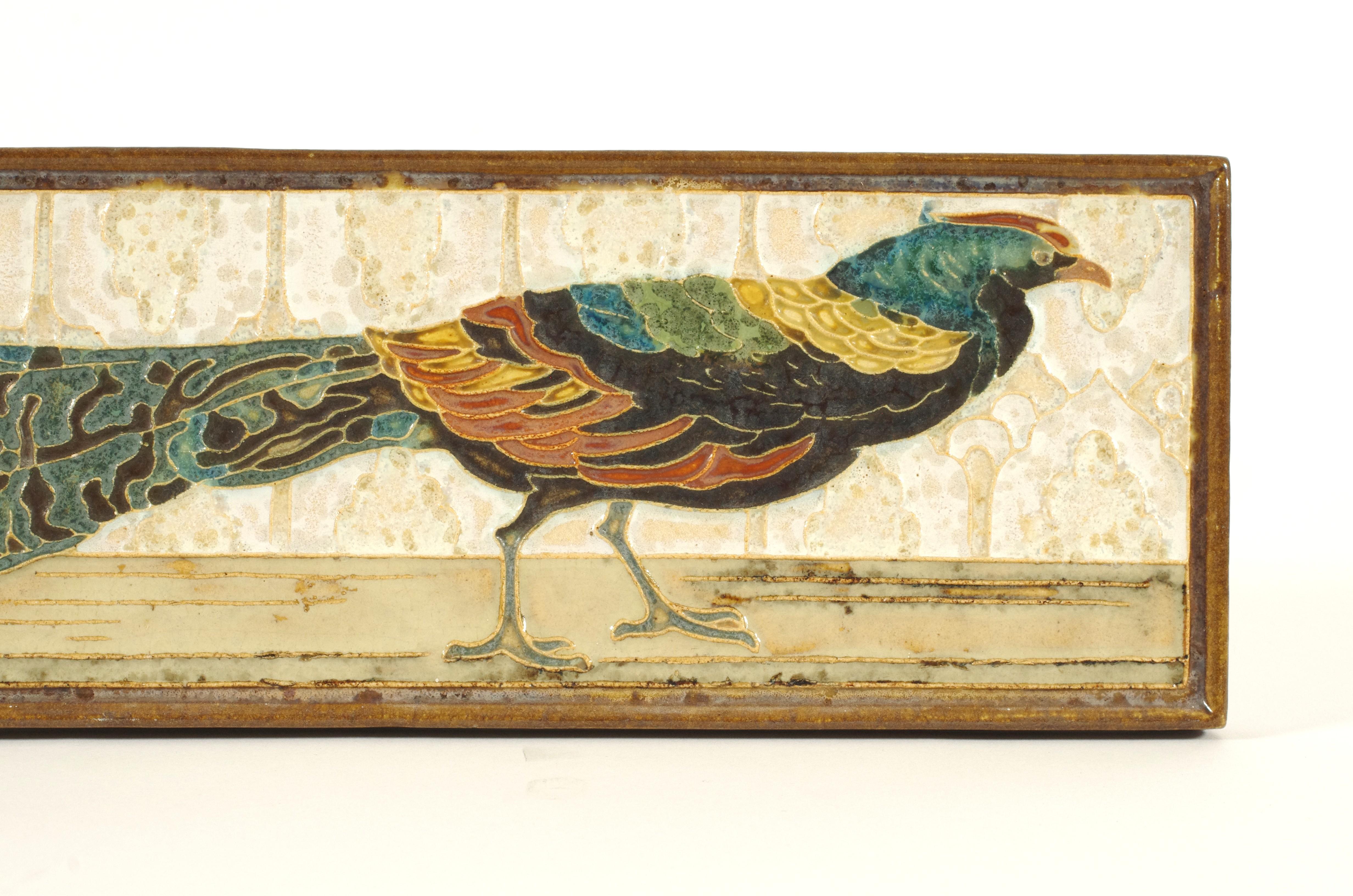 Milieu du XXe siècle Cloisonné Tile with Pheasant by Bodart for Porceleyne Fles (Delft), post-1945 en vente