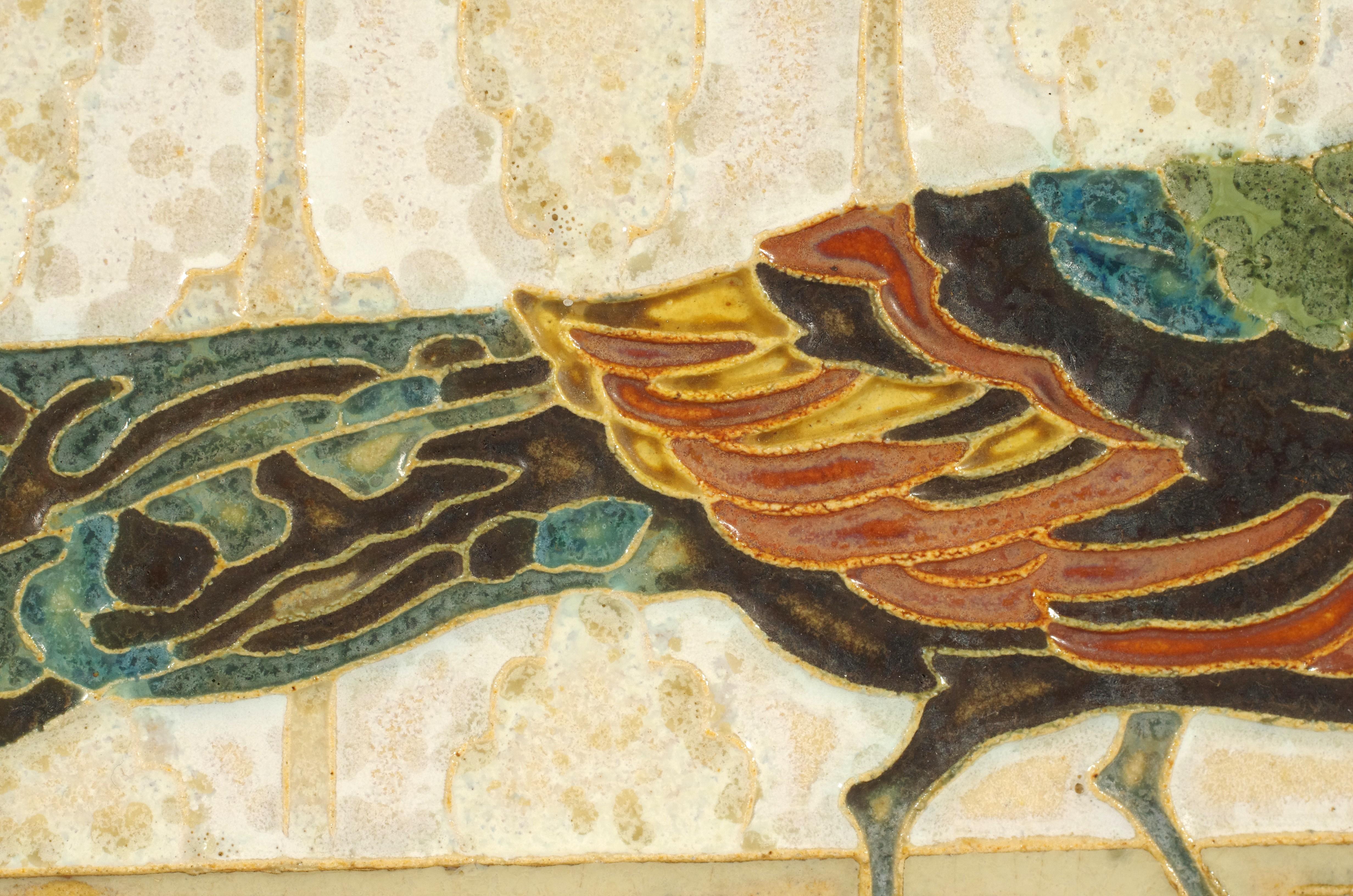 Cloisonné Tile with Pheasant by Bodart for Porceleyne Fles (Delft), post-1945 en vente 1
