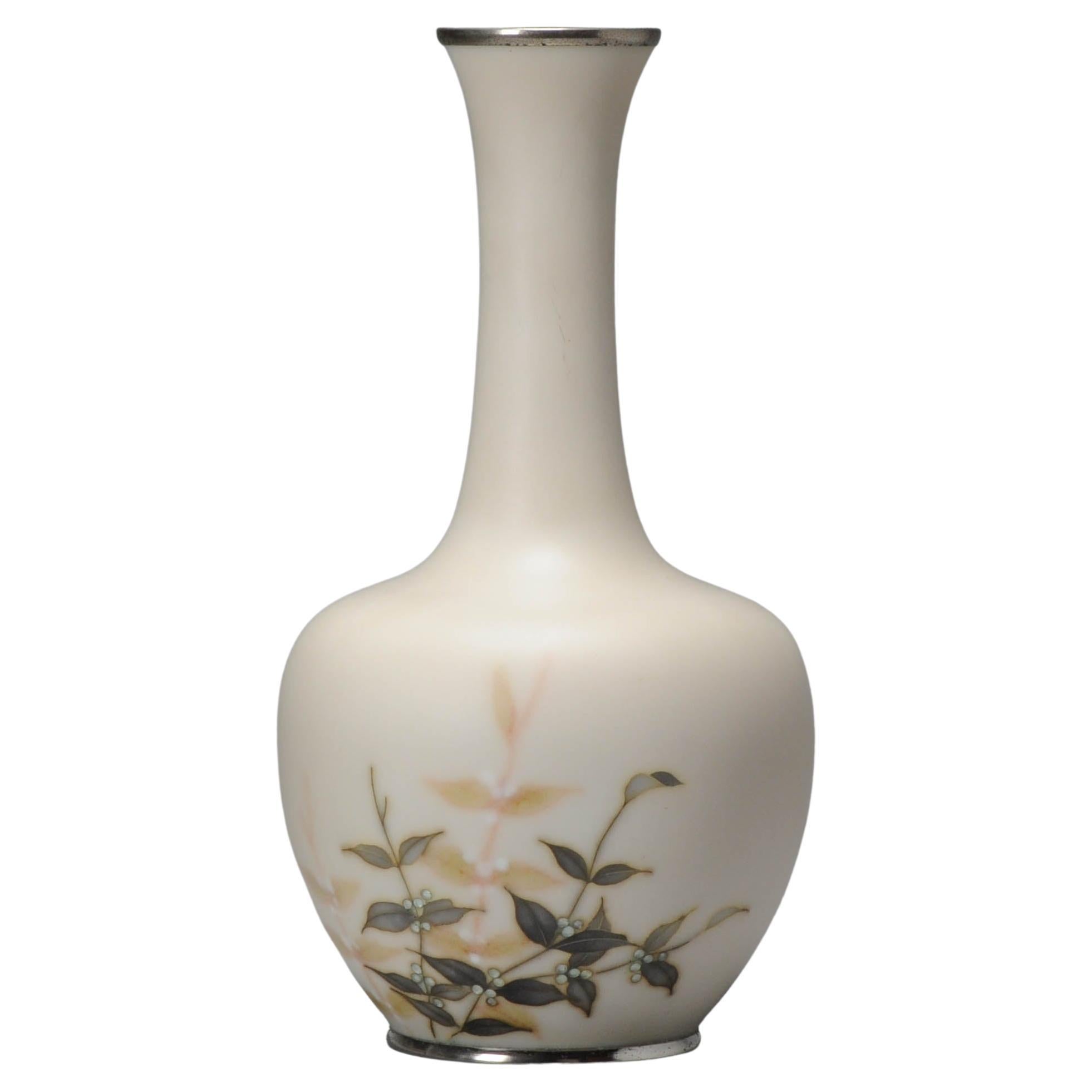 Cloisonné Vase by Yukio Tamura Flora Matte White Ground, Early 20th Century  For Sale